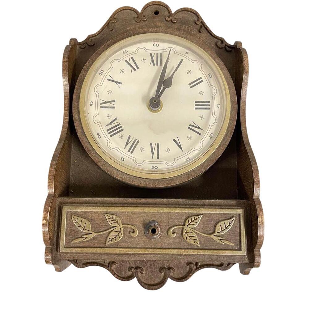 Vintage Spartus Wall Hanging Plug In Clock With Drawer For Storage Trinkets HLBN